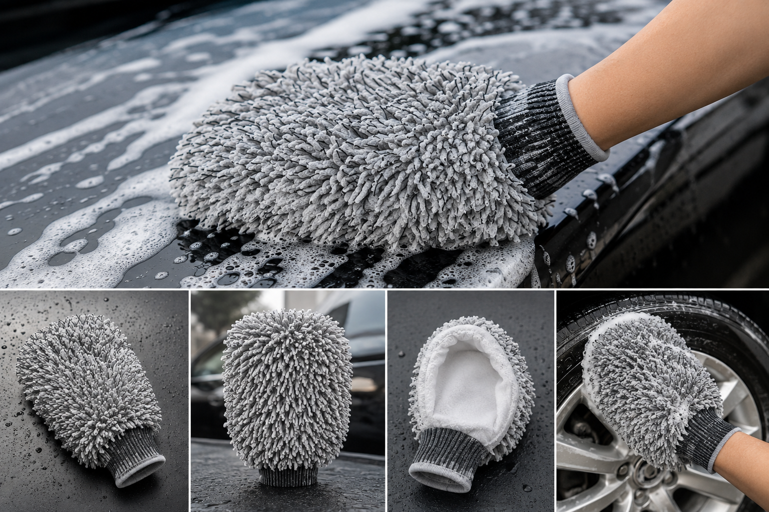 Premium Double-Sided Microfiber Chenille Car Wash Mitt – Scratch-Free Detailing Glove