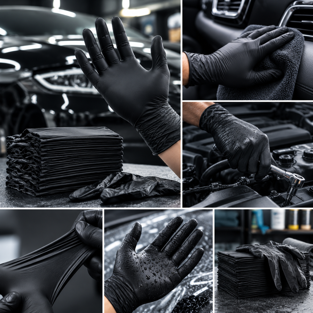 Premium Black Nitrile Disposable Detailing Gloves – Latex-Free (10/20/50/100 Pack)