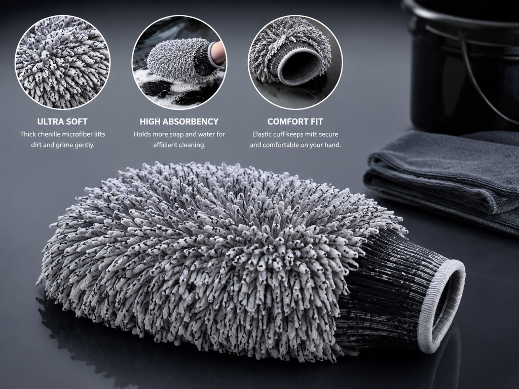Premium Double-Sided Microfiber Chenille Car Wash Mitt – Scratch-Free Detailing Glove