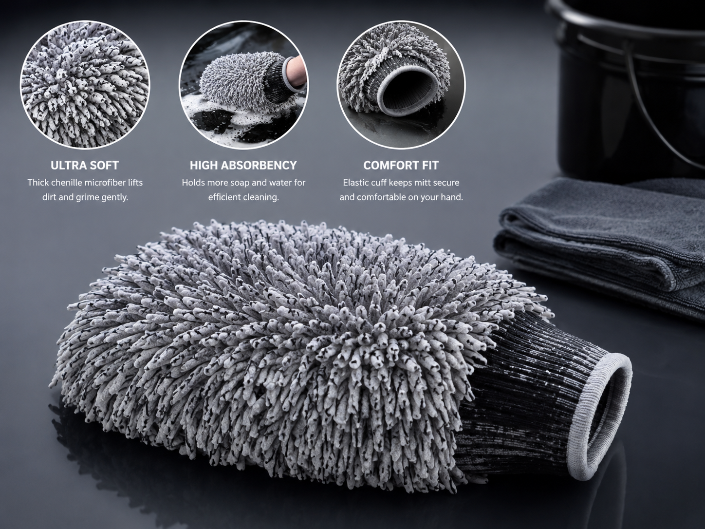 Premium Double-Sided Microfiber Chenille Car Wash Mitt – Scratch-Free Detailing Glove